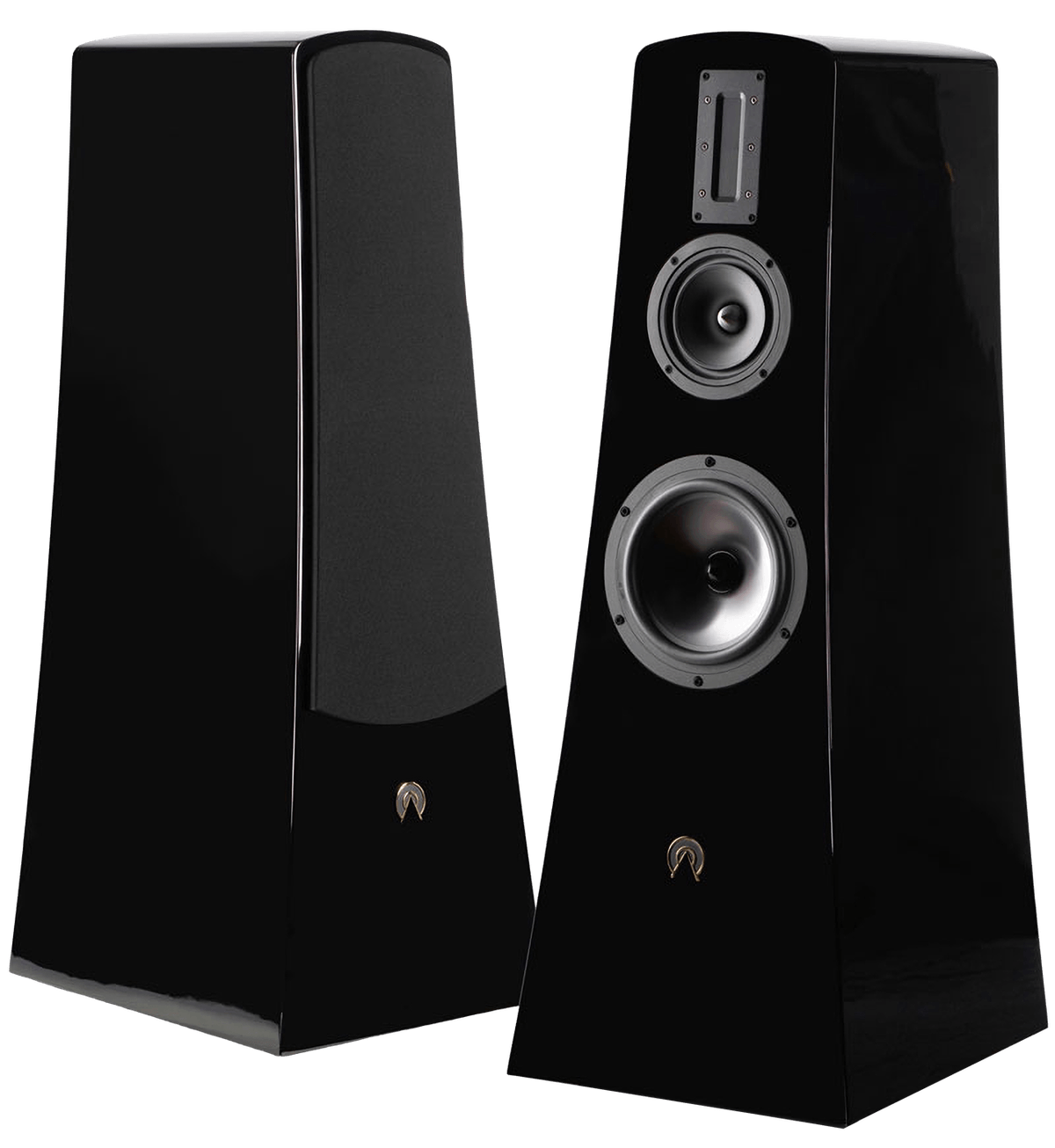 The Alta Audio Adam, a three way floor standing tower in high gloss black