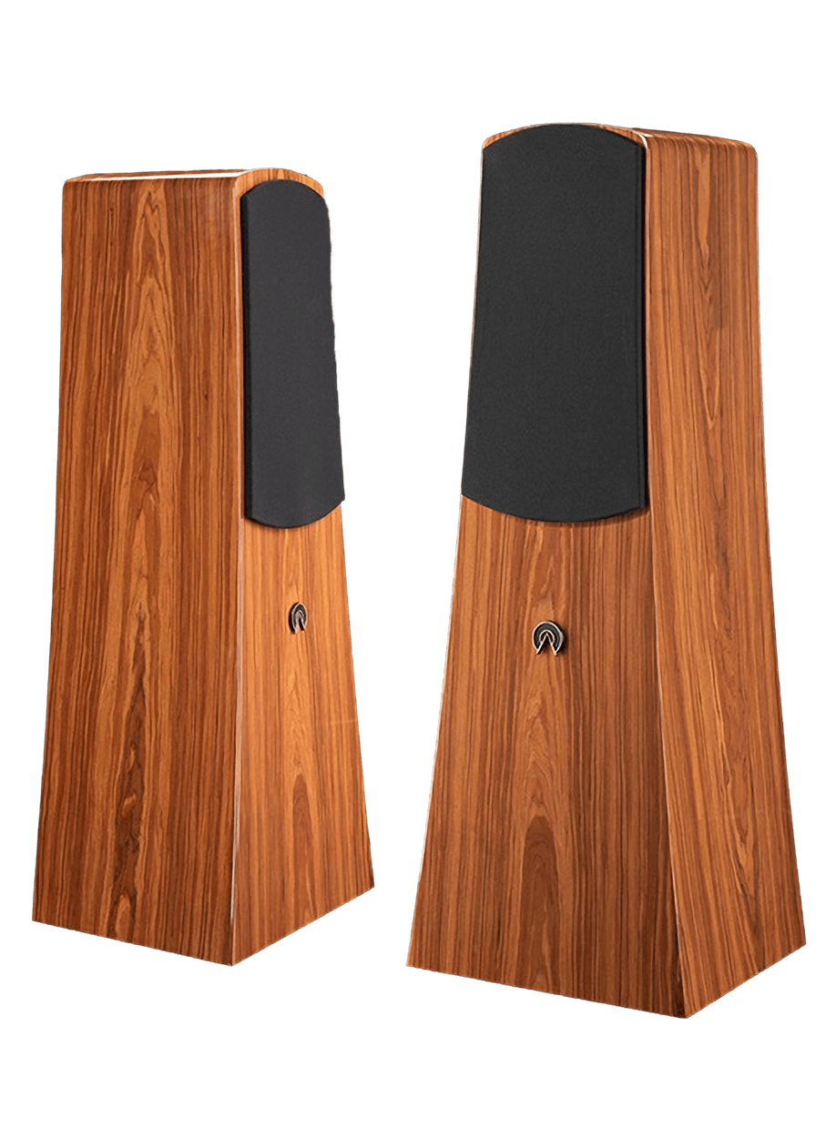 The Alta Audio Alec, a two way floor standing loudspeaker in a rosewood finish