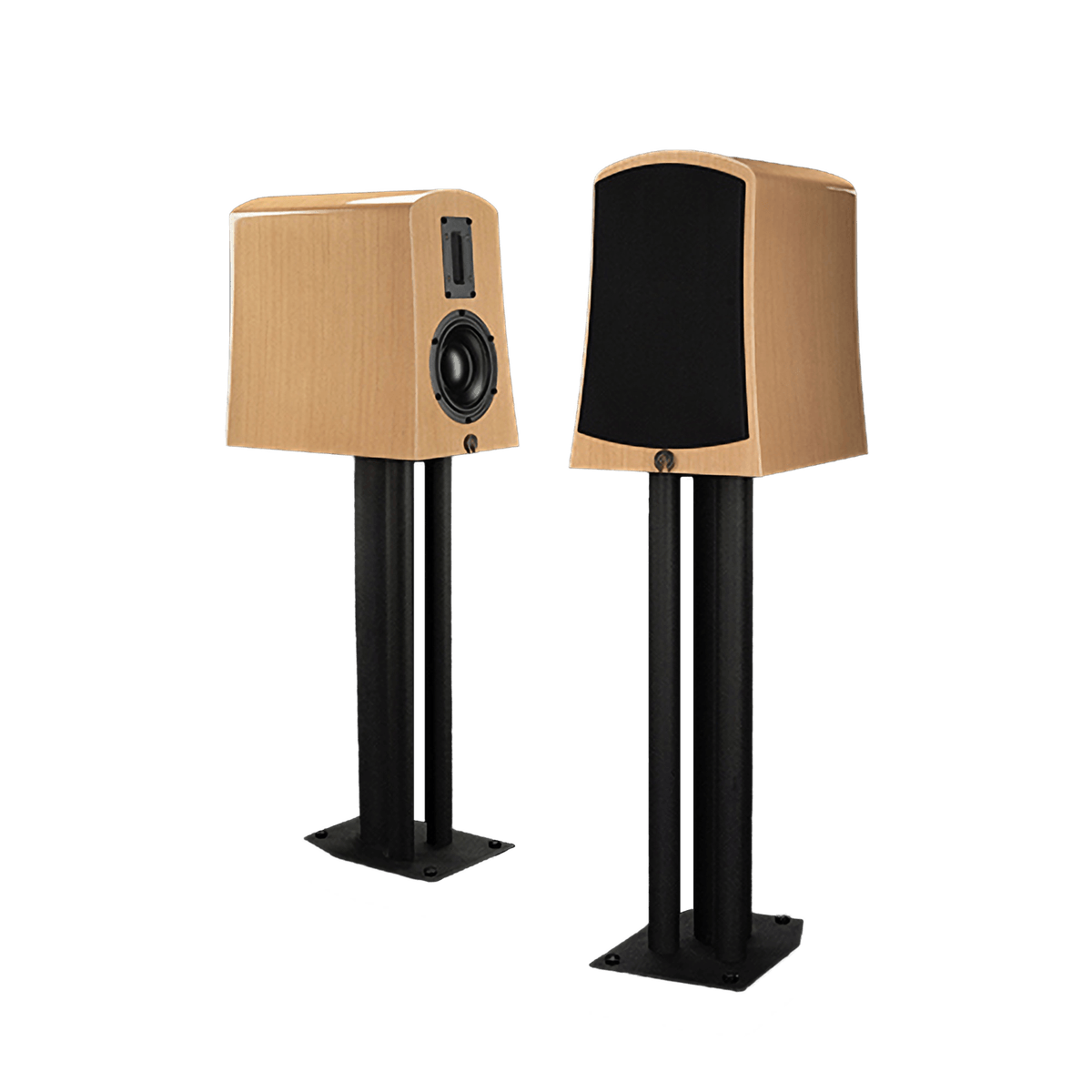 The Alta Audio Alyssa, a compact stand mounted loudspeaker in a beech finish